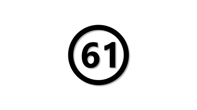 Black and white circular sign with large number 61 in the center speed limit road sign isolated on white background