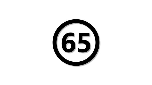Black and white speed limit sign with number 65 in circular frame symbolizing traffic regulations and maximum speed enforcement on roads