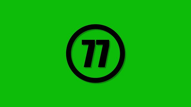 Stylized bright green background with black circle and bold number 77 for modern digital presentations, countdowns, educational and