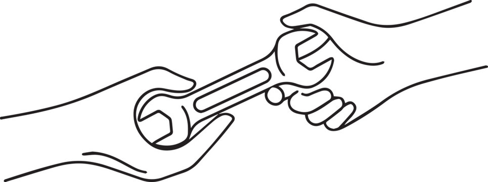 Vector illustration of two hands passing a wrench