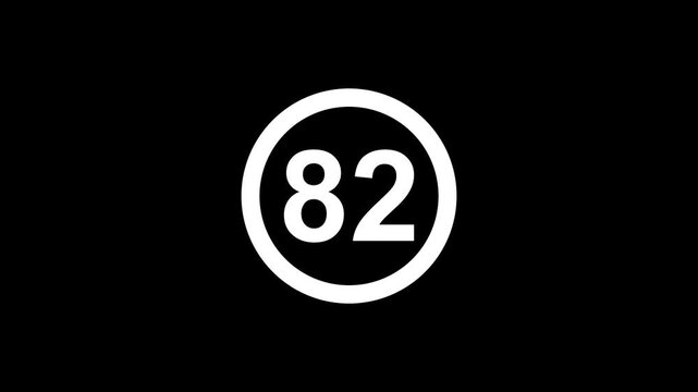 Minimalist black and white countdown timer displaying number 82 in circular frame bold for overlays presentations and promotional