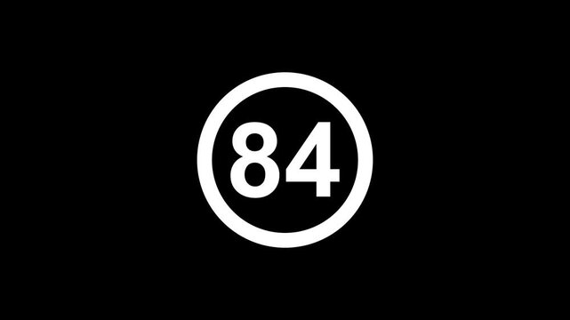 Minimalist black background with bold 84 number in white circle modern concept for countdown timer speedometer speed limit sign