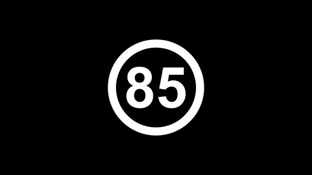 Minimalist black and white speed limit sign showing 85 m p h in circular frame modern traffic regulation signage isolated on black