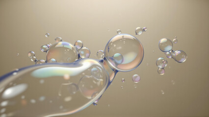 Fototapeta premium Dynamic Iridescent Bubbles Floating in Abstract Space