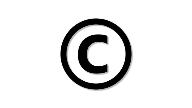 Copyright symbol animation loop black and white minimalist rotating copyright intellectual property concept corporate business