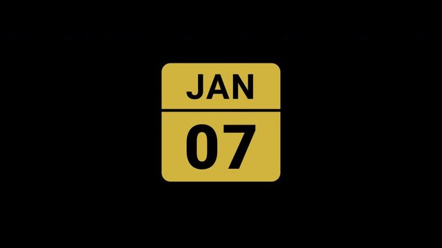 Animated Calendar Icon January 7th Date Metallic Gold Isolated On Black Background