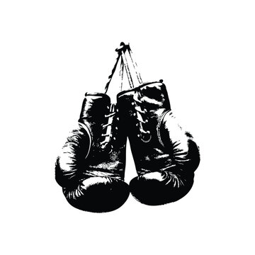 Black and white vintage illustration of boxing gloves vector art hand drawn style