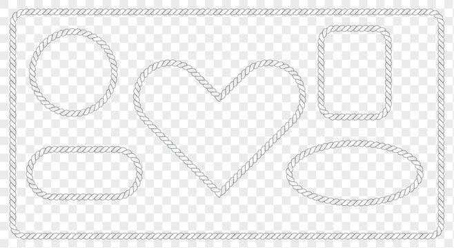 Set of rope frames border isolated on transparent background design elements