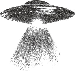 Alien vintage y2k stipple art, ufo halftone stipple brutalist retro vector png with transparent background, cosmic 2000s aesthetic photocopy effect tattoo © HoneyPunch
