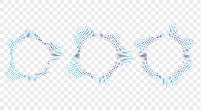 Set of three abstract music equalizer sound wave circles on transparent background
