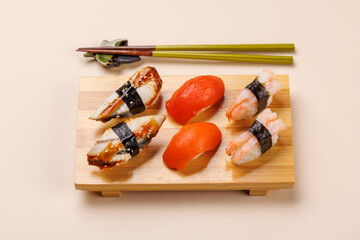 Sushi set on plate © evgeeenius
