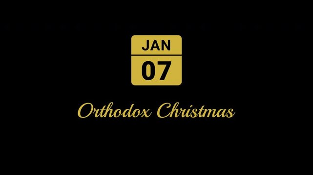 Animated Calendar Icon January 7th Date Orthodox Christmas Metallic Gold Isolated On Black Background
