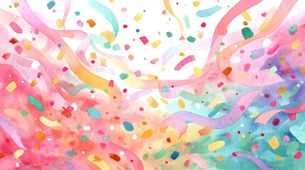 colorful pastel illustration of scattered confetti and streamers creating a joyful Fragmented and Textured Surfaces Explosions and Bursts of Color