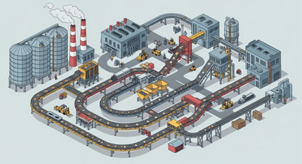 Industrial factory with train tracks. © Box