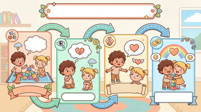 Kids Apology Social Skill Infographic Template with Blank Labels No Text.