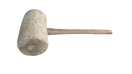 Traditional wooden hammer isolated on transparent background. Rustic hand tool used for carpentry,...