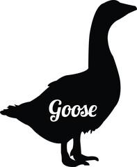 A solid black silhouette of a goose standing in profile © Design with Zaid
