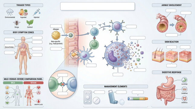 Allergic Reaction Immune Trigger Medical Poster Template with Blank Callout and No Text.