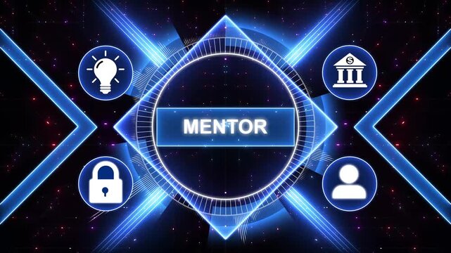 Mentoring concept. Mentoring with mentor advice, support and motivation, Modern Technology, Internet and social media icons 4K animation background.