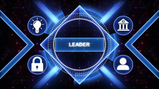 Successful team leader. Business leadership concepts. A successful team leader is a manager market leader, Modern Technology, Internet and social media icons 4K animation background.