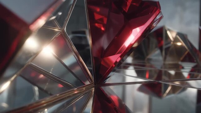 Red ruby crystal geometric faceted reflective background