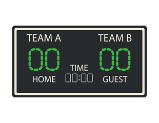Fototapeta premium Digital sports scoreboard. Electronic scoreboard with green numbers for home and guest teams.