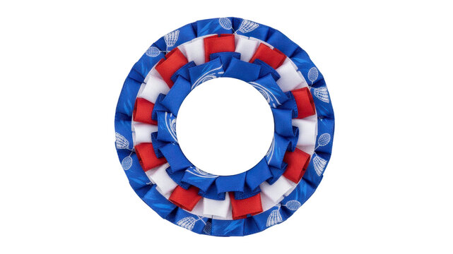 Red white and blue rosette with tennis racket pattern