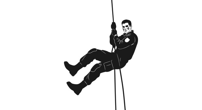 Man rappelling down a rope, action, adventure, extreme sport, outdoor activity