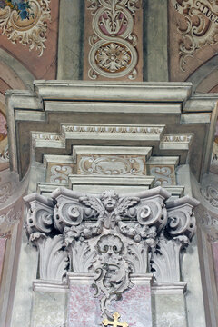 Angel on a pillar in the parish church of the Assumption in Sveta Marija na Mura, Croatia