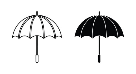 Fototapeta premium Black and White Umbrella Icon Set for Design - Line and glyph icon set - Minimalist, flat icon, outline, glyph, linear, clipart, sticker - icon set