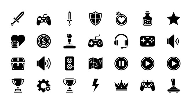 A collection of gaming and technology icons on a white background