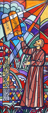 Ten Commandments, sketch for a stained glass window in the parish church of Saints Peter and Paul in Velika Gorica, Croatia