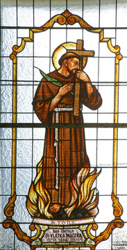 Saint Nicholas Tavelic, stained glass window in the parish church of the Assumption of the Virgin Mary in Kupinaec, Croatia