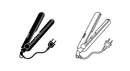 Obraz premium Flat Icons Set of Hair Straighteners with Plugs - Line and glyph icon set - Minimalist, flat icon, outline, glyph, linear, clipart, sticker - icon set