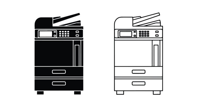 Office Multifunction Printer Icon Set Duo - Line and glyph icon set - Minimalist, flat icon, outline, glyph, linear, clipart, sticker - icon set