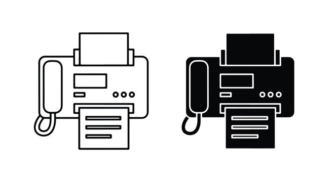 Black and White Office Printer Icon Set - Line and glyph icon set - Minimalist, flat icon, outline, glyph, linear, clipart, sticker - icon set
