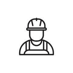 Construction Worker Wearing Hard Hat and Overalls.