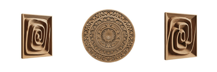 Set of modern geometric 3D wood wall art sculptures