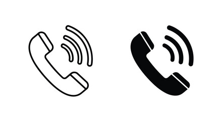 Fototapeta premium Call Phone Icons Set with Signal Waves - Line and glyph icon set - Minimalist, flat icon, outline, glyph, linear, clipart, sticker - icon set