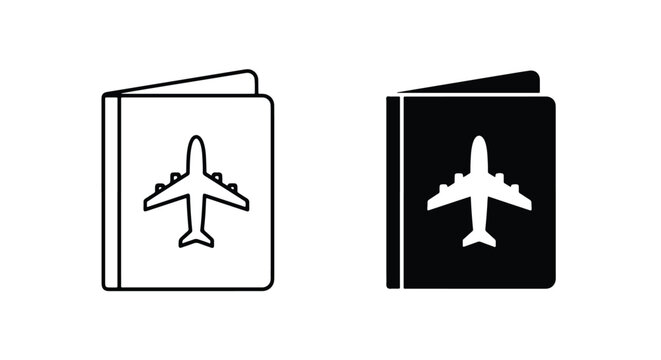 Travel Passport and Boarding Pass Icon Set - Line and glyph icon set - Minimalist, flat icon, outline, glyph, linear, clipart, sticker - icon set