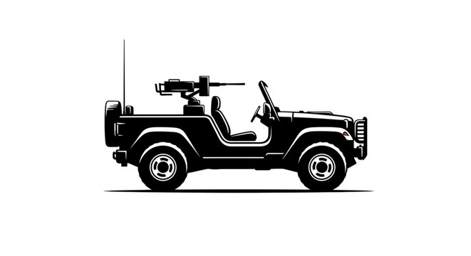Military Jeep with Machine Gun: Tactical Off-Road Vehicle Illustration