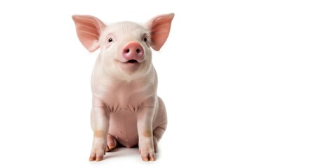 Naklejka premium Adorable Piglet Sitting Isolated on White Background, Cute Farm Animal Portrait