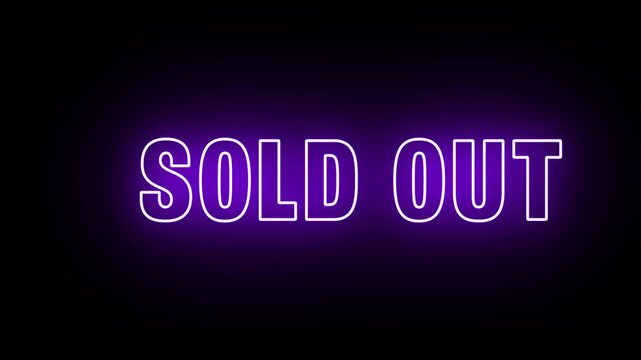 Neon, Glowing, Colorful Sold-out animation. sold out neon text motion. Flocker text 4k video.
