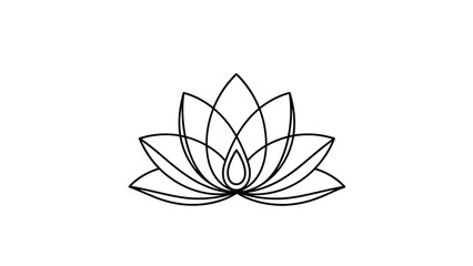 Fototapeta premium Symmetrical black outline icon of a lotus flower representing purity, enlightenment, and spiritual growth.