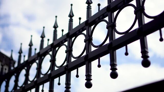 forged metal fence in ancient style against the sky