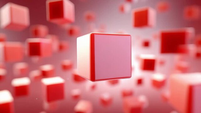 Red 3D cubes floating in abstract geometric space