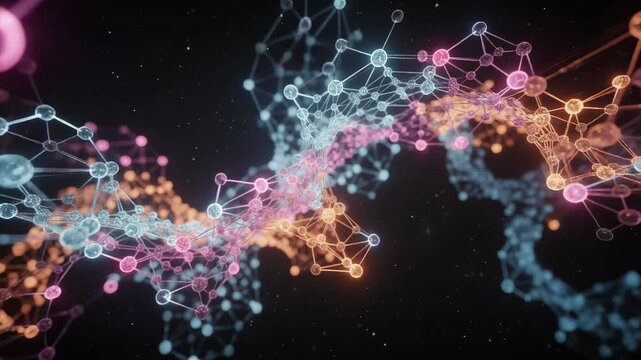 Colorful abstract DNA double helix with molecular structure and futuristic scientific technology background