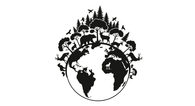 Planet Earth with Diverse Wildlife and Forest Ecosystem.