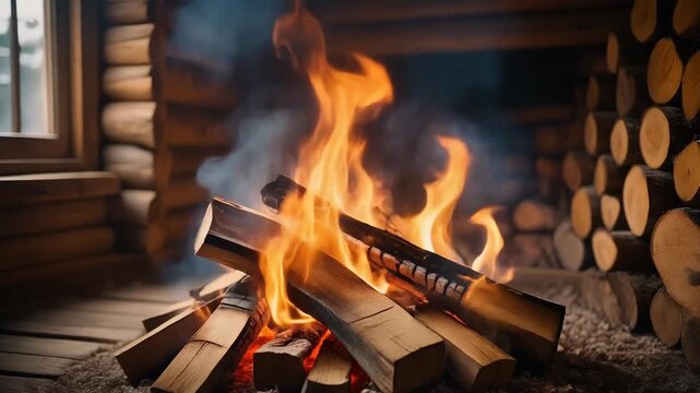 Cozy Cabin Fireplace &ndash; Rustic Winter Photography