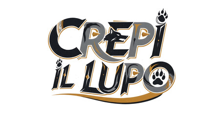 Obraz premium Stylized typographic design of the Italian phrase with wolf head and paw print elements